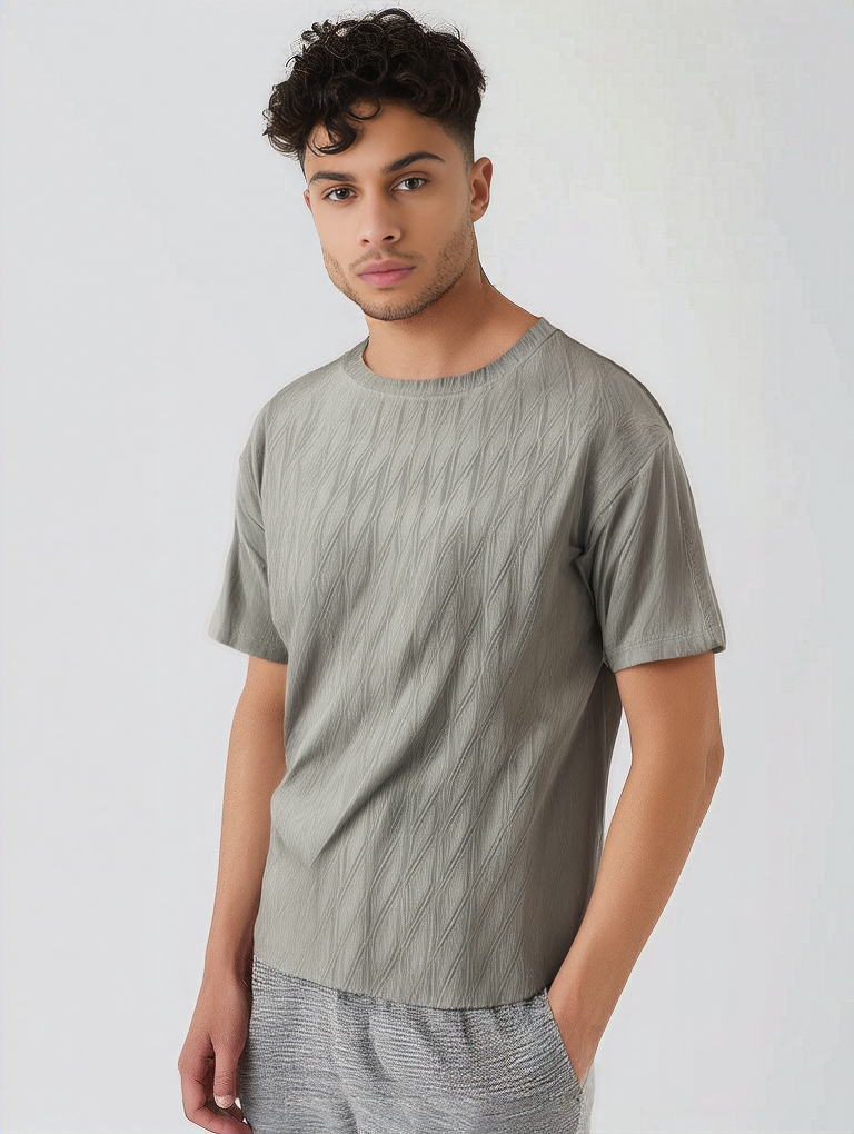 Nauticon Summer Blade Jacquard Crew Neck T-Shirt for Men – Khaki