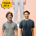 Nauticon Men's Essential Outfit: Black Polo + Jacquard Crew Neck + Off-White Cargo Pants