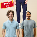 Nauticon Men's Smart Casual Bundle: Sky Blue Polo + Light Grey Jacquard Crew + Navy Blue Cargo Pants