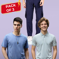 Nauticon Men's Trendy Outfit: Light Mauve Polo + Lavender Crew Neck + Navy Blue Cargo Pants