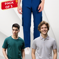 Nauticon Men's Everyday Essentials: Mauve Polo + Bottle Green Crew Neck + Teal Blue Cargo Pants