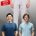 Nauticon Men's Classic Casual Set: Sky Blue Polo + Navy Crew Neck + Off-White Cargo Pants