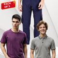 Nauticon Men's Bold Casual Set: Black Melange Polo + Maroon Crew Neck + Navy Blue Cargo Pants