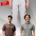 Nauticon Men's Classic Outfit: Black Melange Polo + Coffee Crew Neck + Off-White Cargo Pants