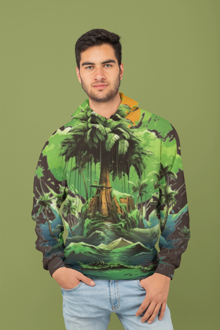 Men's Custom Hoodie POD Full Print Design Forest (Front/Back) Twilight Navy