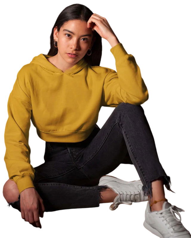 Women Crop Hoodies for Winter Radiant Mustard Solid - NAUTICON WEARABLES