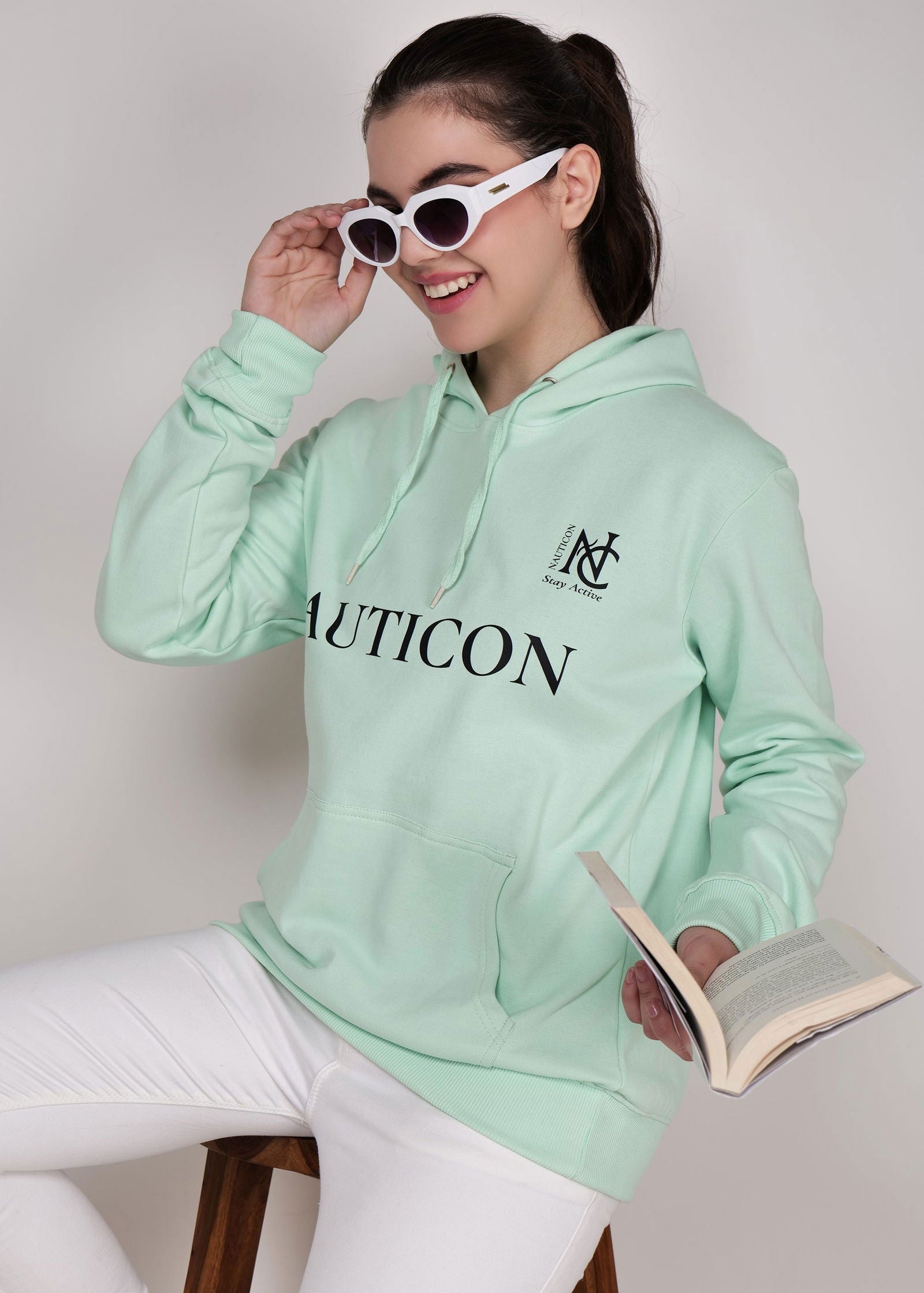 Women Winter Wear Stylish Hoodie Sea Green - NAUTICON