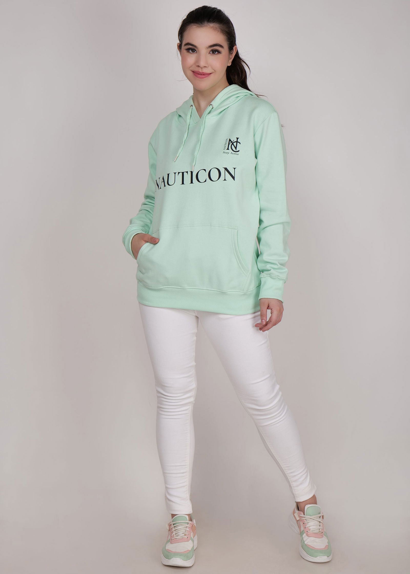 Women Winter Wear Stylish Hoodie Sea Green - NAUTICON