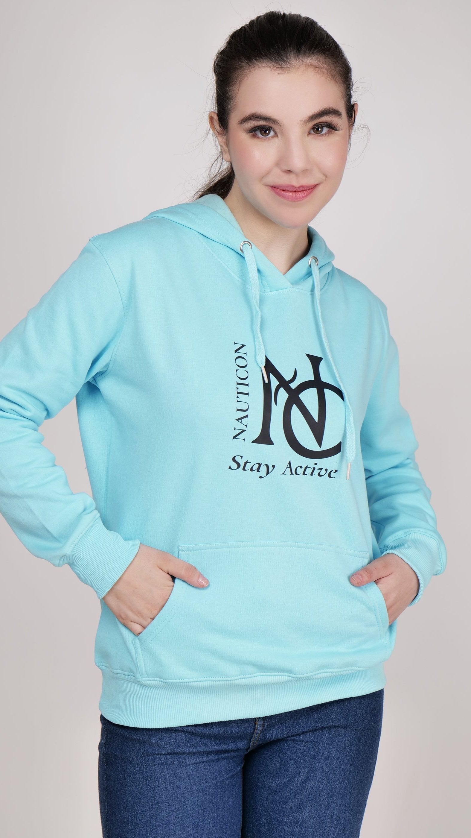 Women Winter Wear Stylish Hoodie Sky Blue - NAUTICON